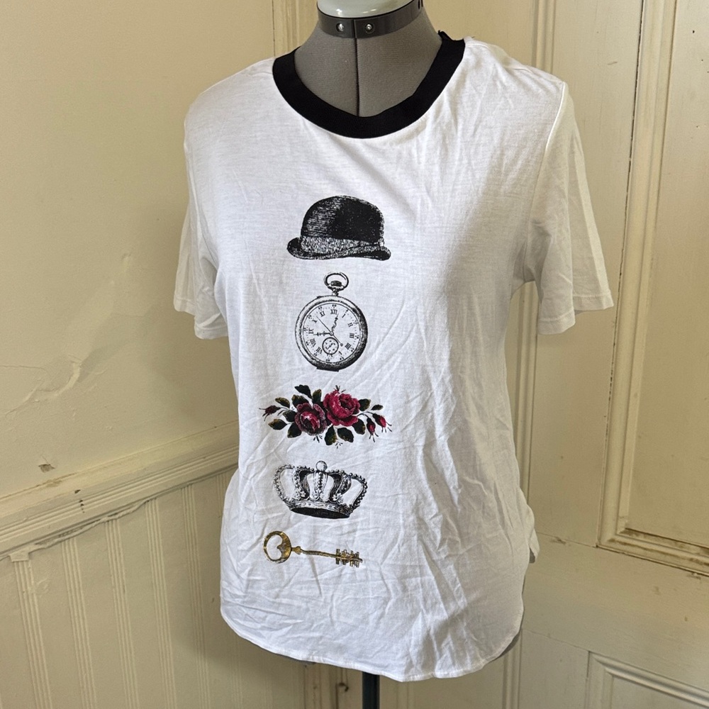 Thakoon White T-Shirt with Black and Gold Graphic